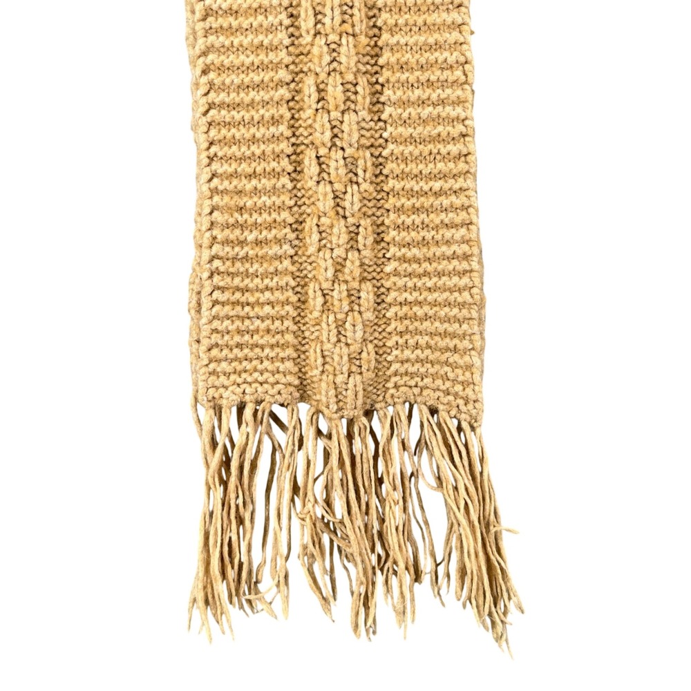 Tory Burch Cable Knit Scarf Womens Camel Tan Fringe Winter 82" 7" wide